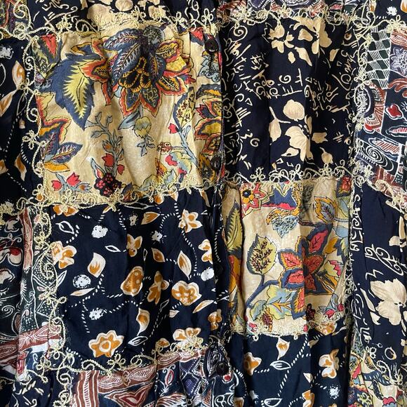 Vintage 90s patchwork boho floral button down shirt size 2x - Picture 2 of 6